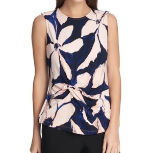 DKNY Floral Side Knot Sleeveless Tank Top